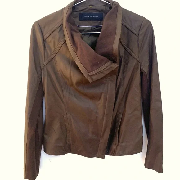 ELIE TAHARI Genuine Leather ZipUp Jacket, dark brown